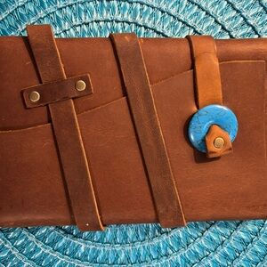 Portland Leather Brown wrap journal with Blue Detail